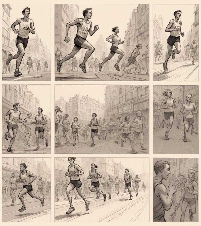 13896-1821288366-sketch, marathon, multiple views panels, close-up runners, storyboard, intricate, stylised drawings.jpg